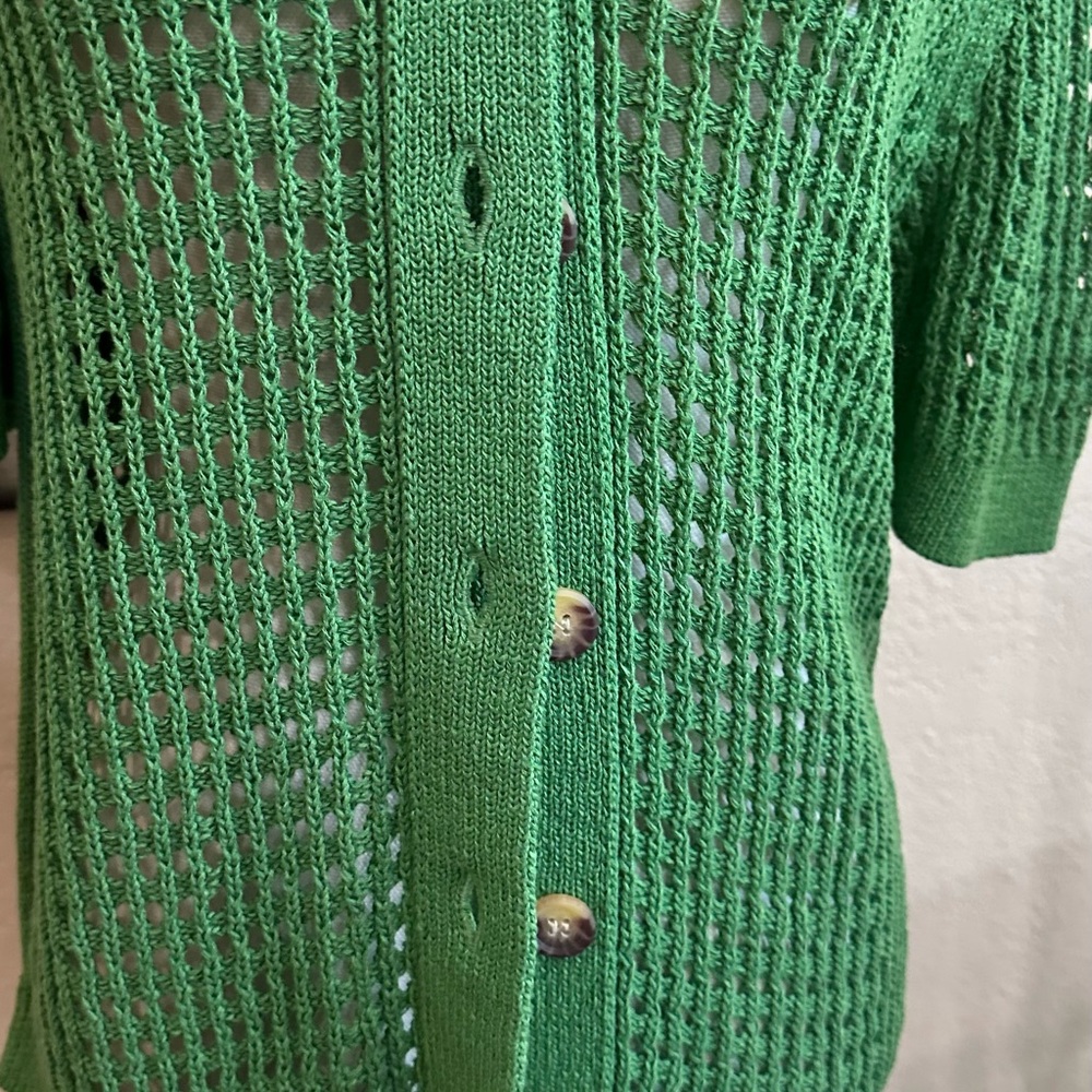 Design 365 Vibrant Green Open-Knit Cardigan Sweater Size Large - Picture 3 of 6